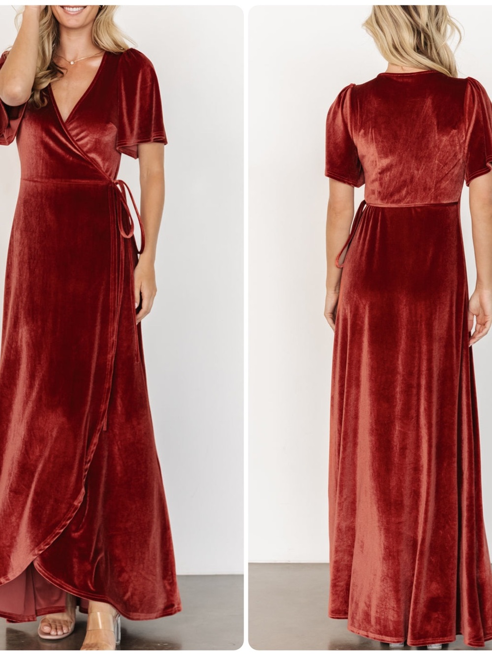 Baltic Born Katelyn Velvet Maxi Wrap Dress Terracotta